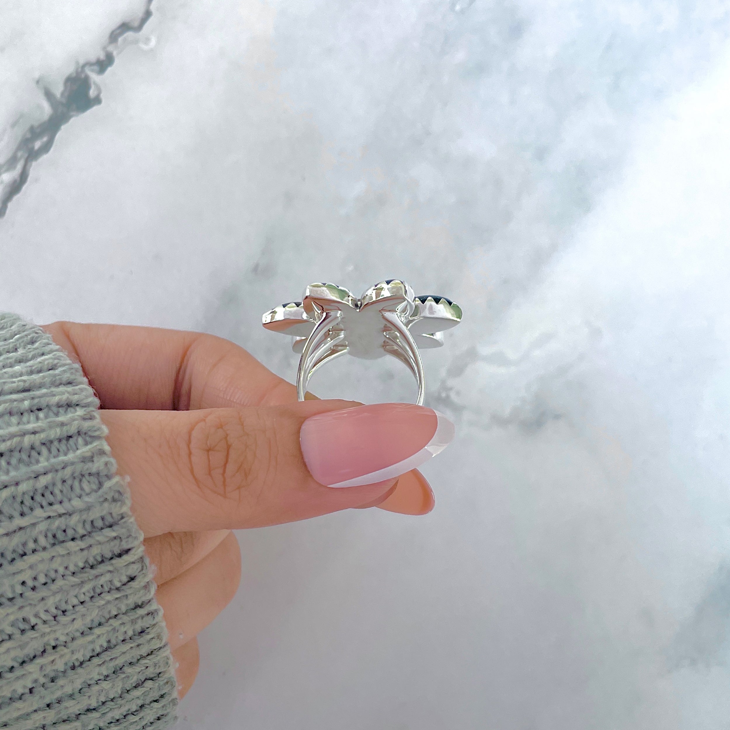 Sunstone (Orange) Flower Ring Size 8-(SNT-FLR-3.)
