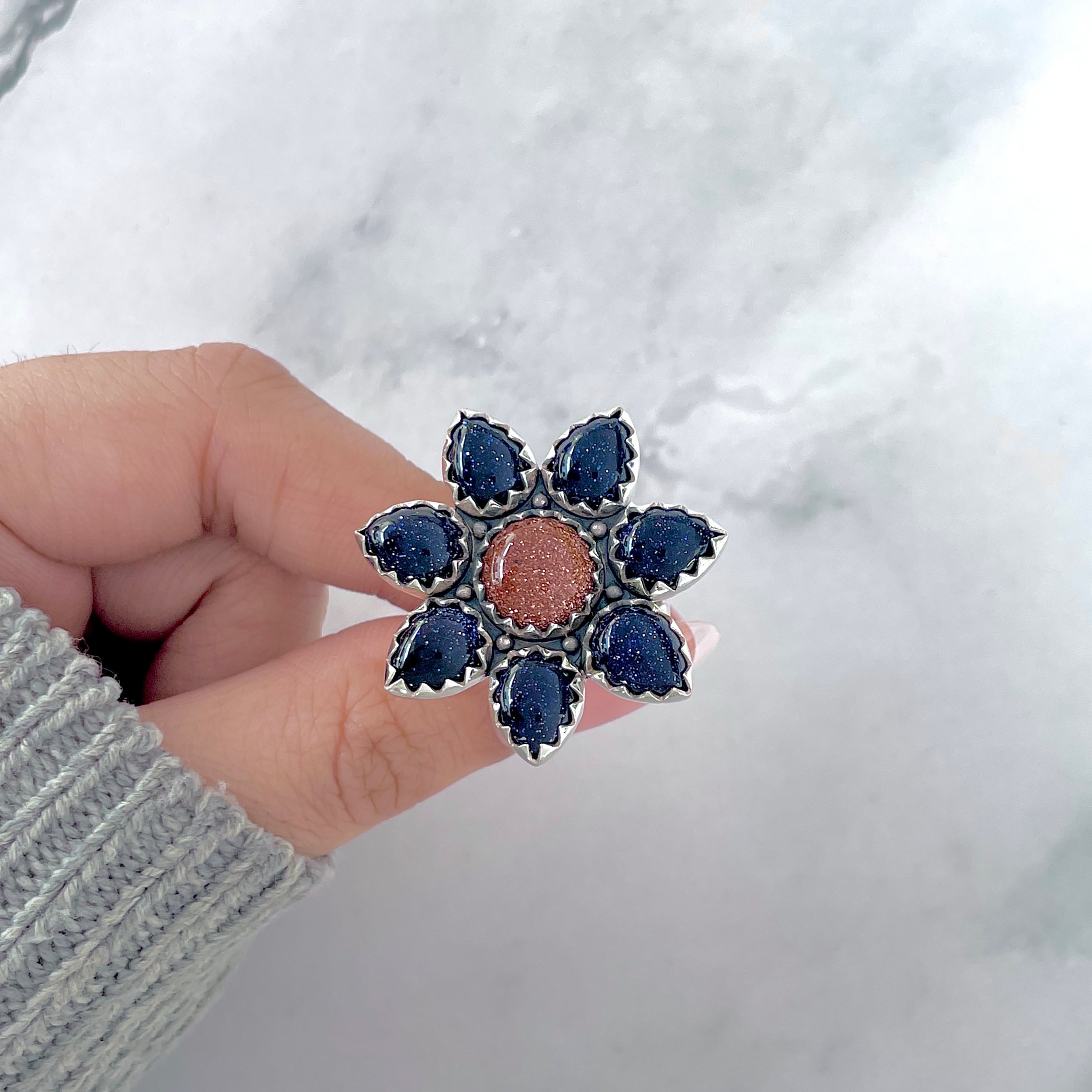 Sunstone (Orange) Flower Ring Size 10-(SNT-FLR-5.)