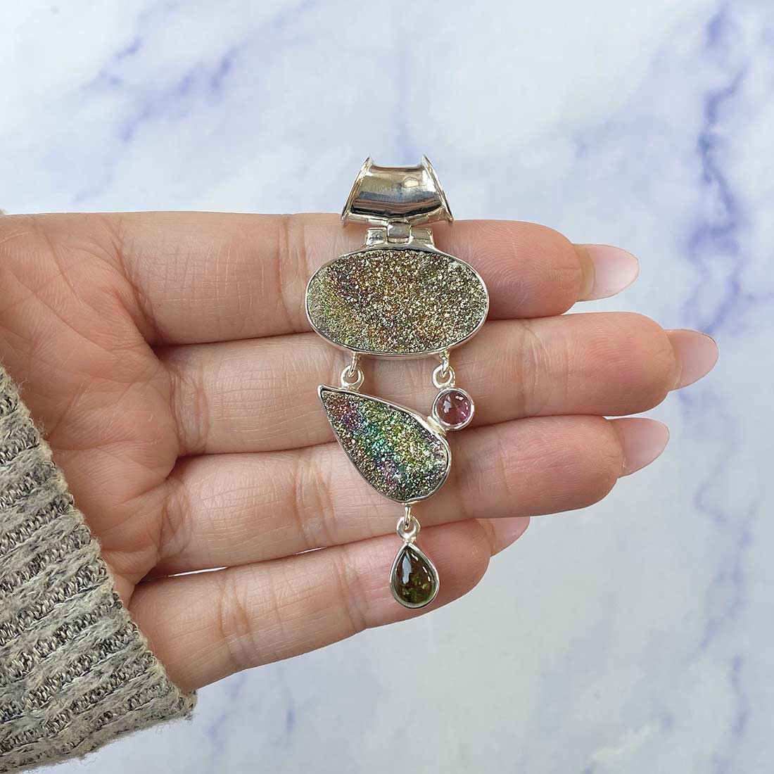 Spectropyrite Druzy Pendant-(SPD-P-43.)