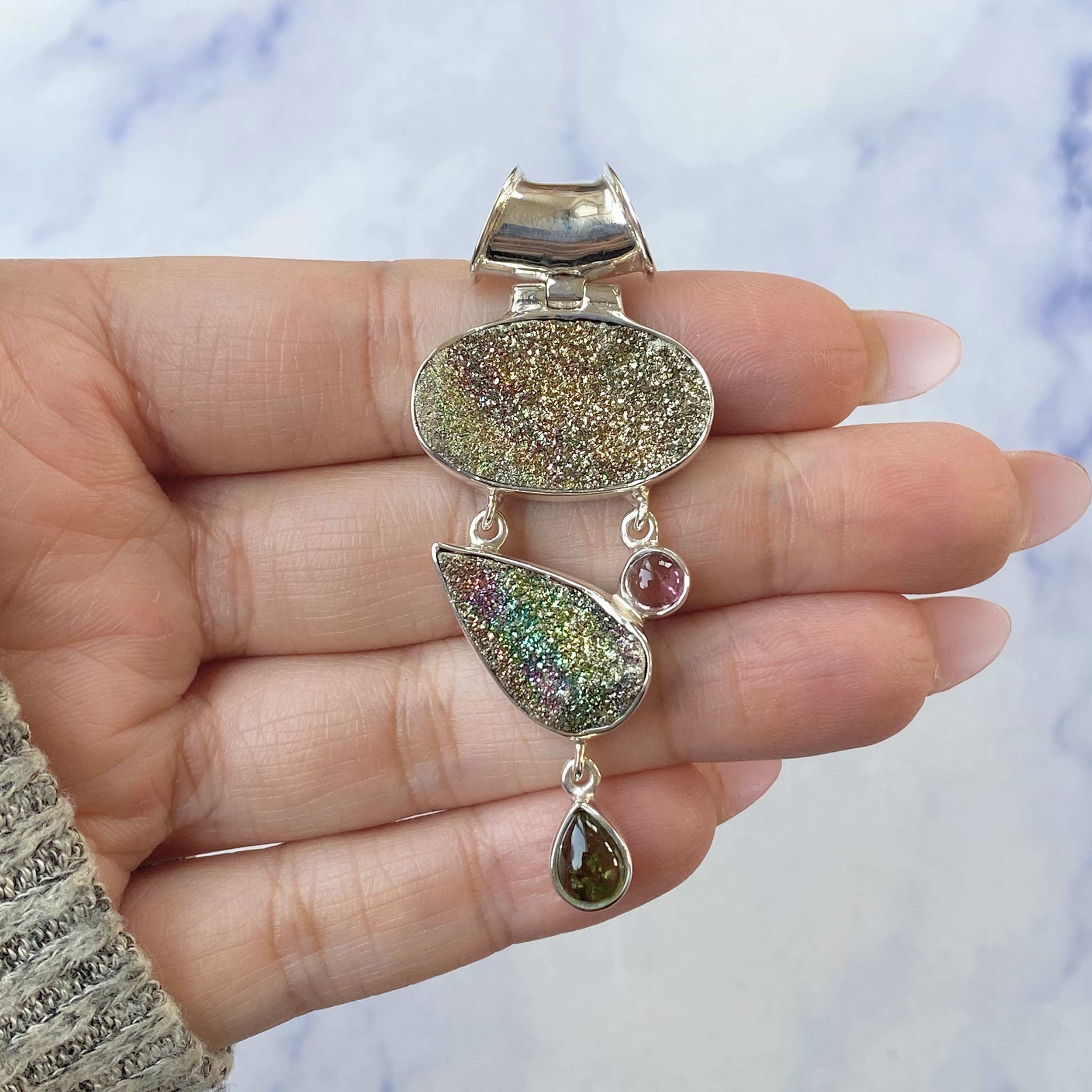 Spectropyrite Druzy Pendant-(SPD-P-43.)