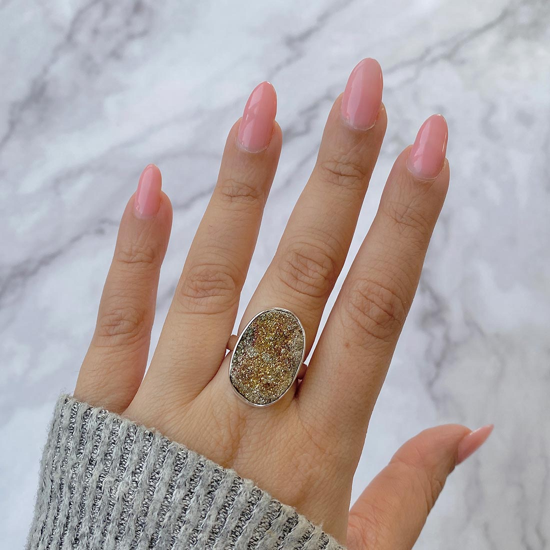 Spectropyrite Druzy Adjustable Ring-(SPD-R-10)