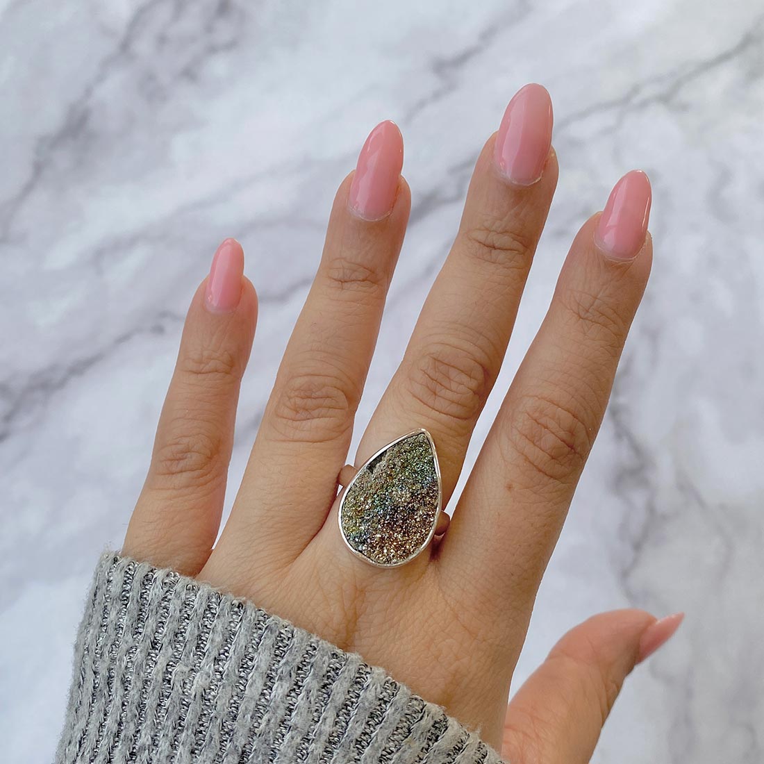 Spectropyrite Druzy Adjustable Ring-(SPD-R-13)