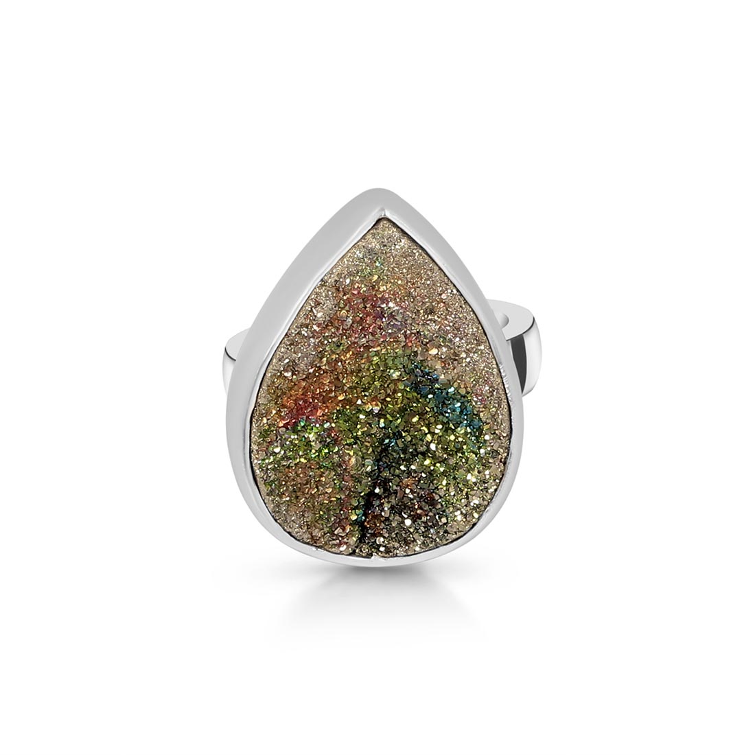 Spectropyrite Druzy Adjustable Ring-(SPD-R-15)