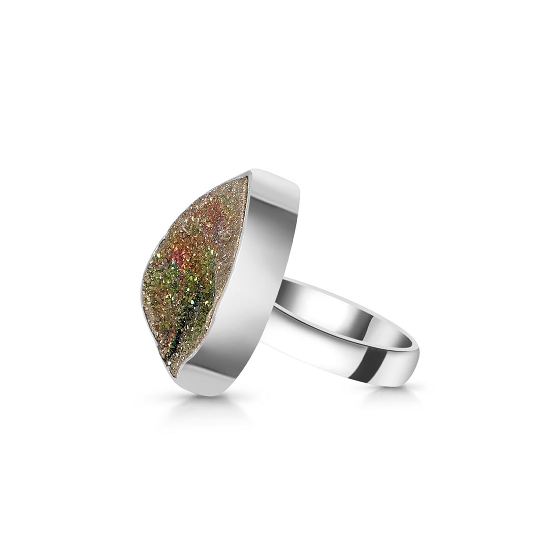 Spectropyrite Druzy Adjustable Ring-(SPD-R-15)