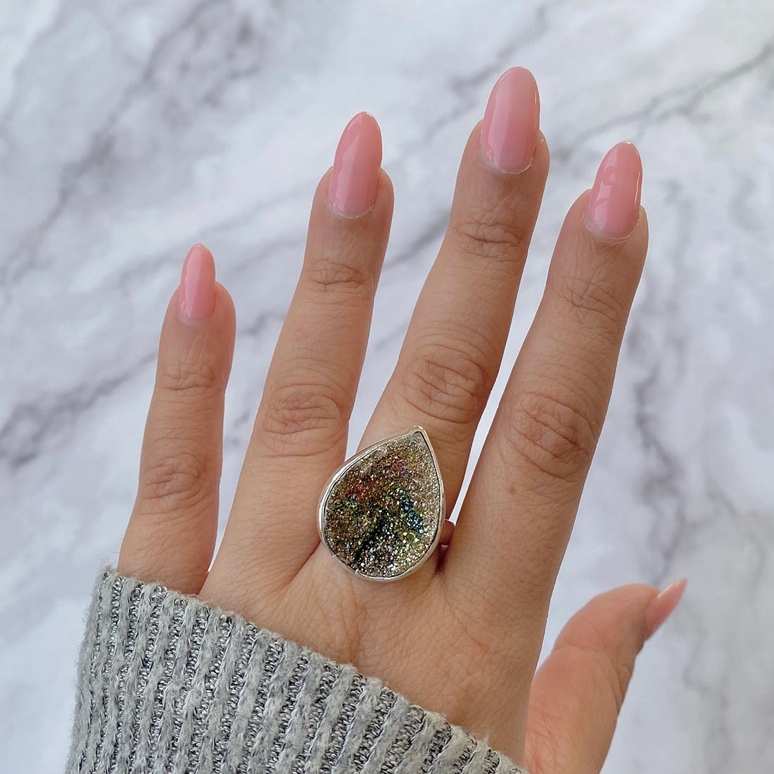 Spectropyrite Druzy Adjustable Ring-(SPD-R-15)