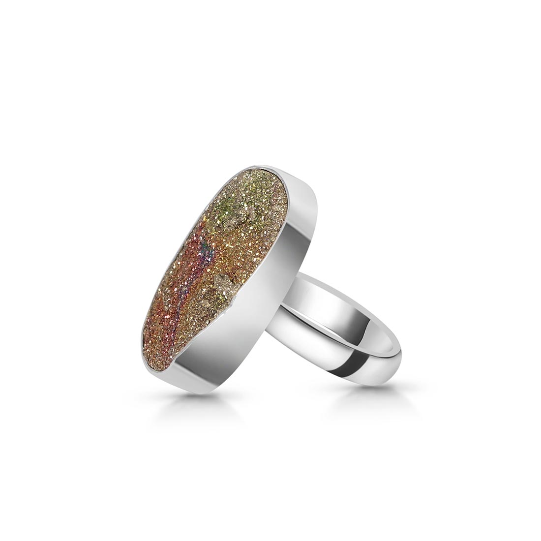 Spectropyrite Druzy Adjustable Ring-(SPD-R-19)