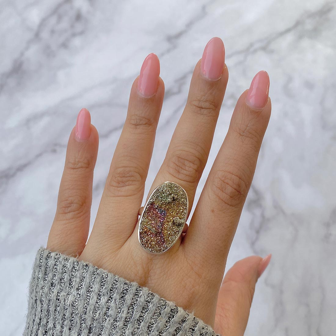 Spectropyrite Druzy Adjustable Ring-(SPD-R-19)