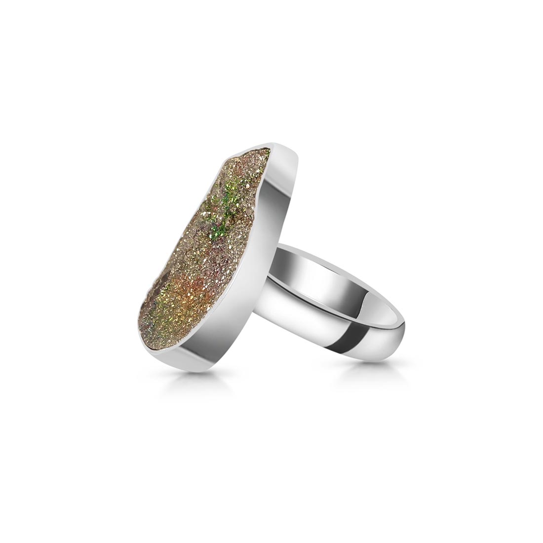 Spectropyrite Druzy Adjustable Ring-(SPD-R-2.)