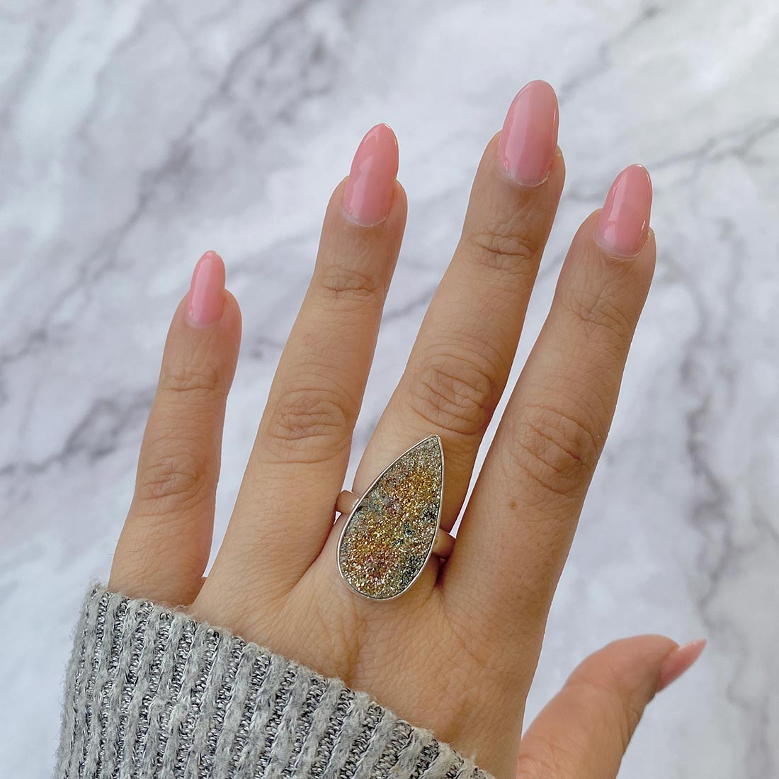 Spectropyrite Druzy Adjustable Ring-(SPD-R-20)