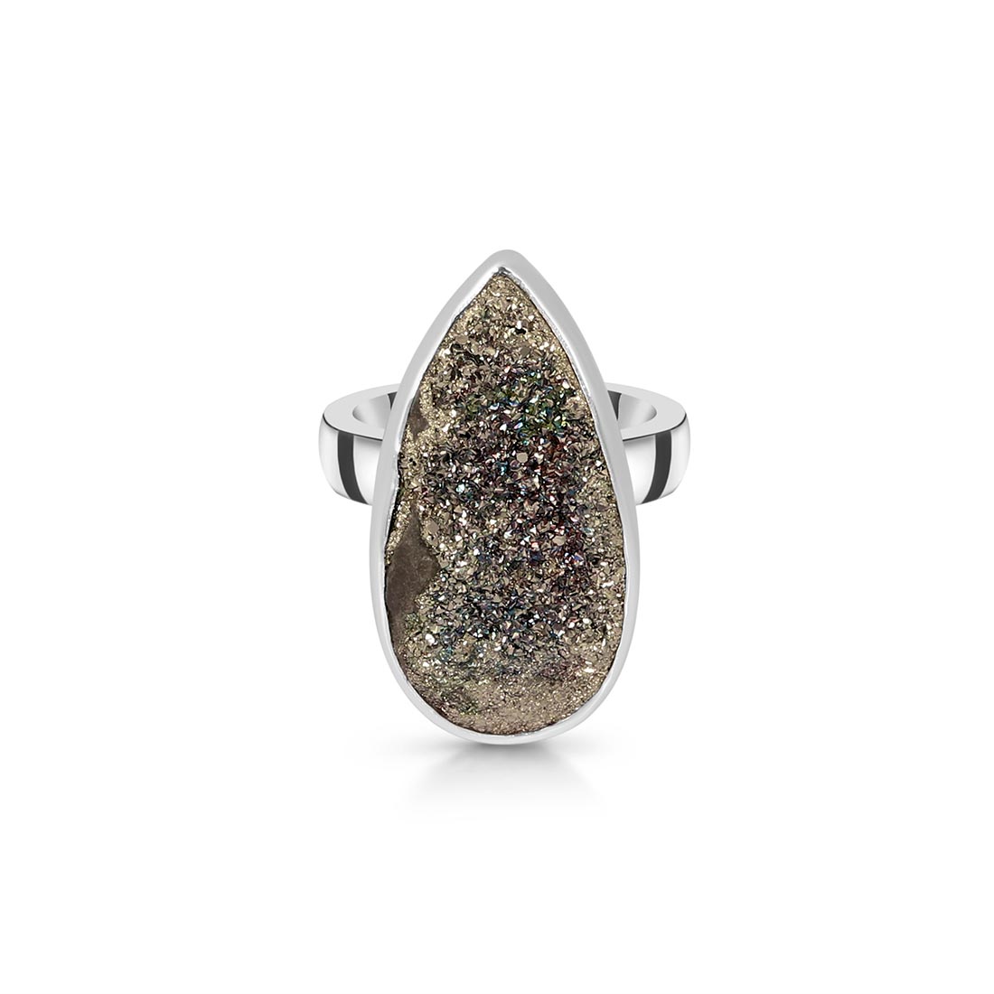 Spectropyrite Druzy Adjustable Ring-(SPD-R-21)