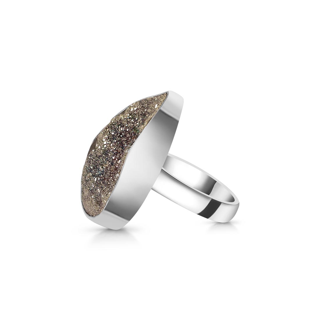 Spectropyrite Druzy Adjustable Ring-(SPD-R-21)