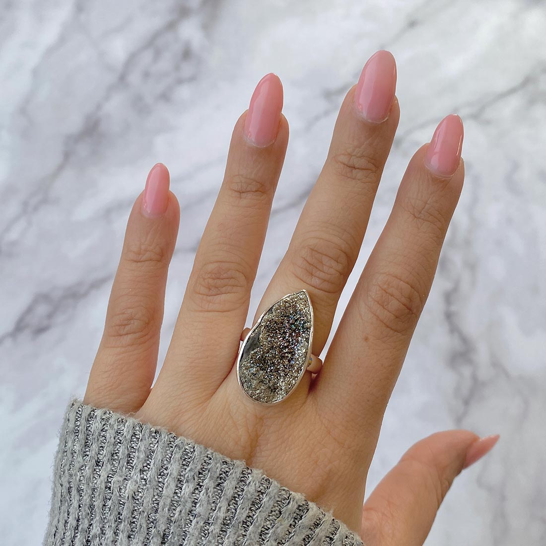 Spectropyrite Druzy Adjustable Ring-(SPD-R-21)