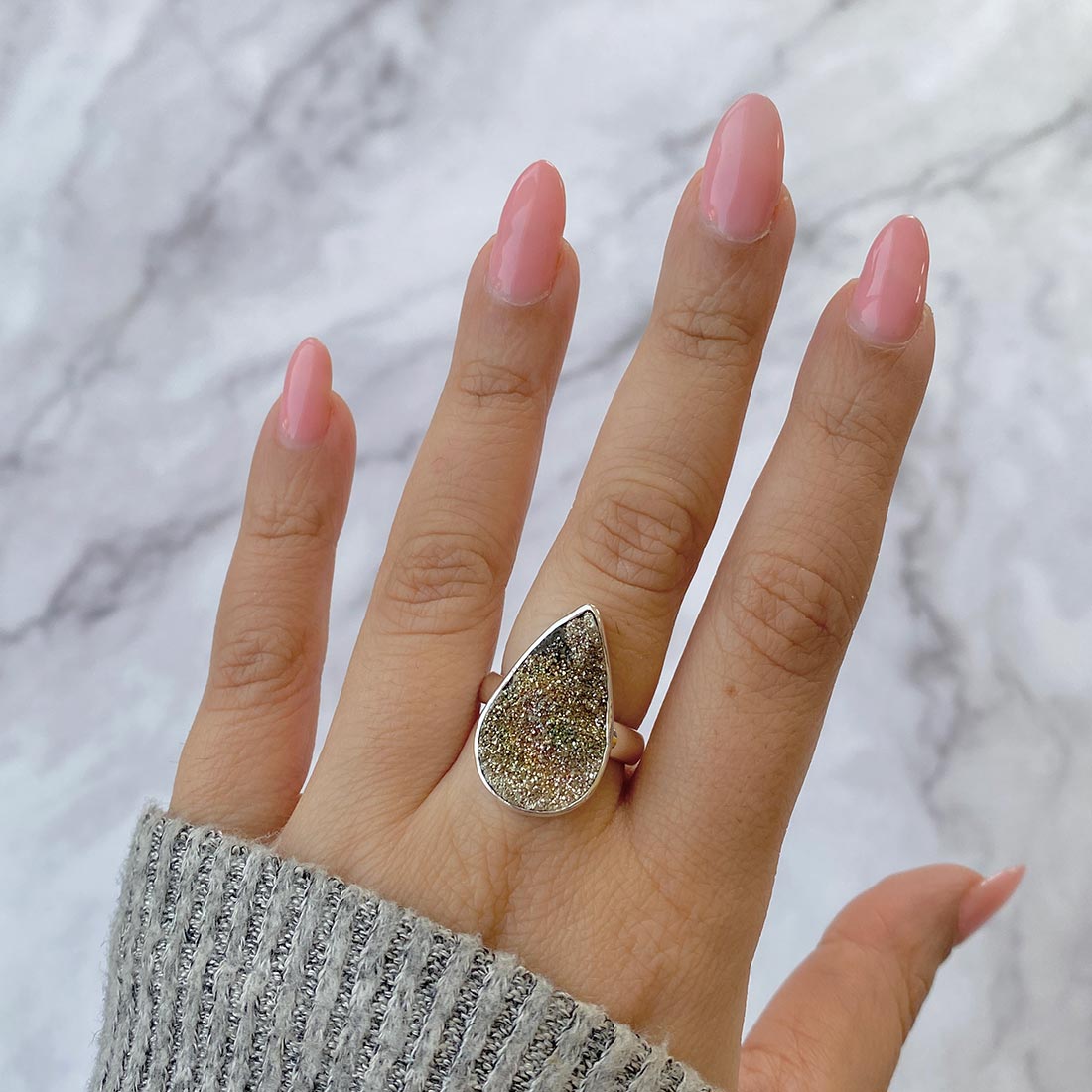 Spectropyrite Druzy Adjustable Ring-(SPD-R-22)