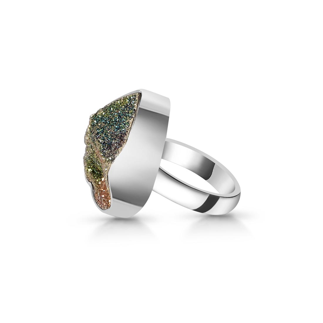 Spectropyrite Druzy Adjustable Ring-(SPD-R-26.)