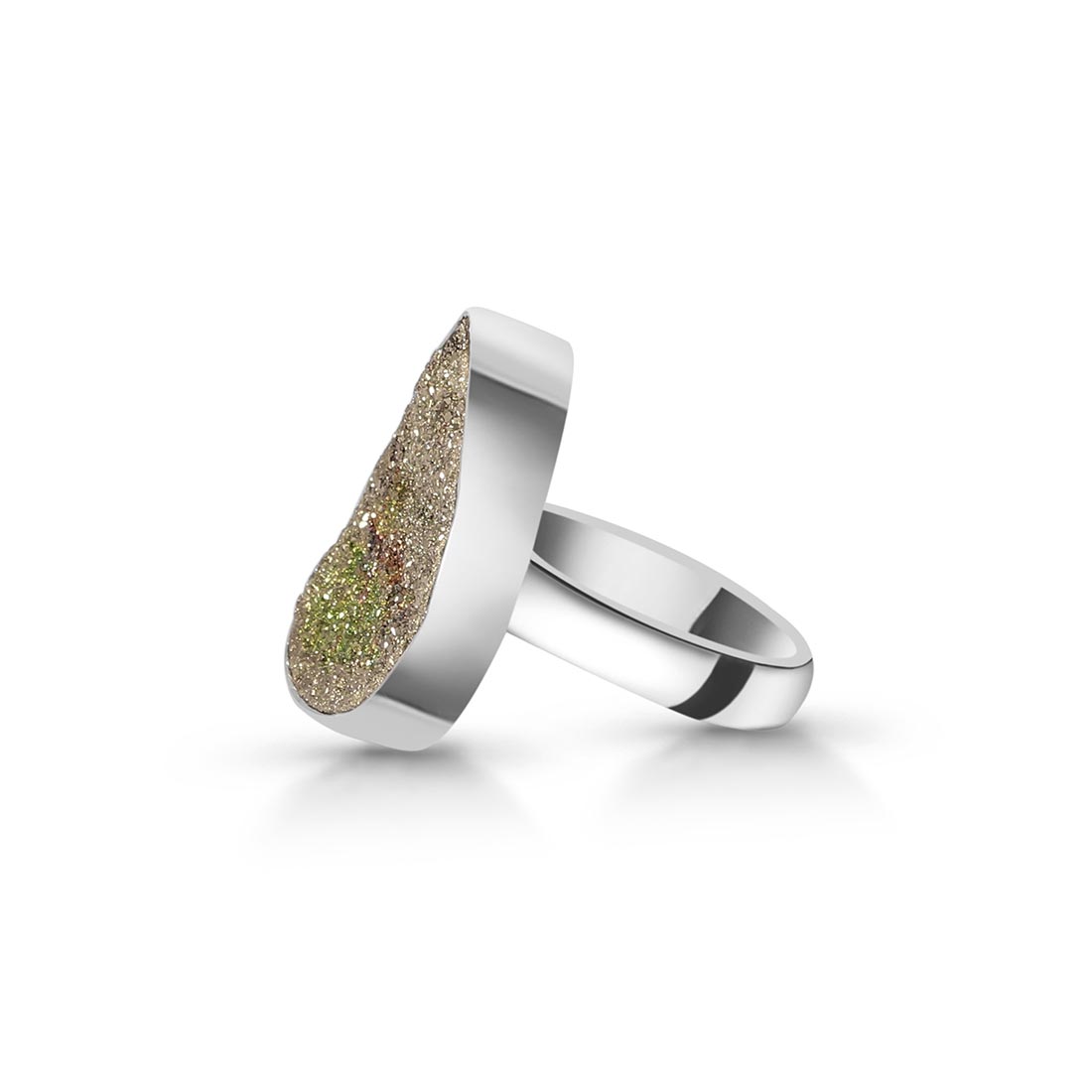Spectropyrite Druzy Adjustable Ring-(SPD-R-28)