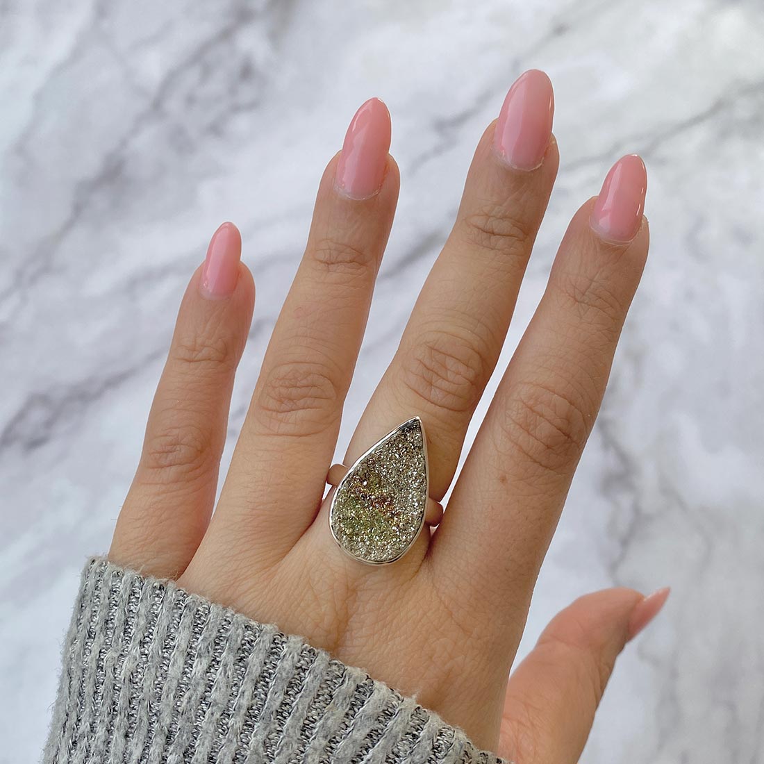 Spectropyrite Druzy Adjustable Ring-(SPD-R-28)