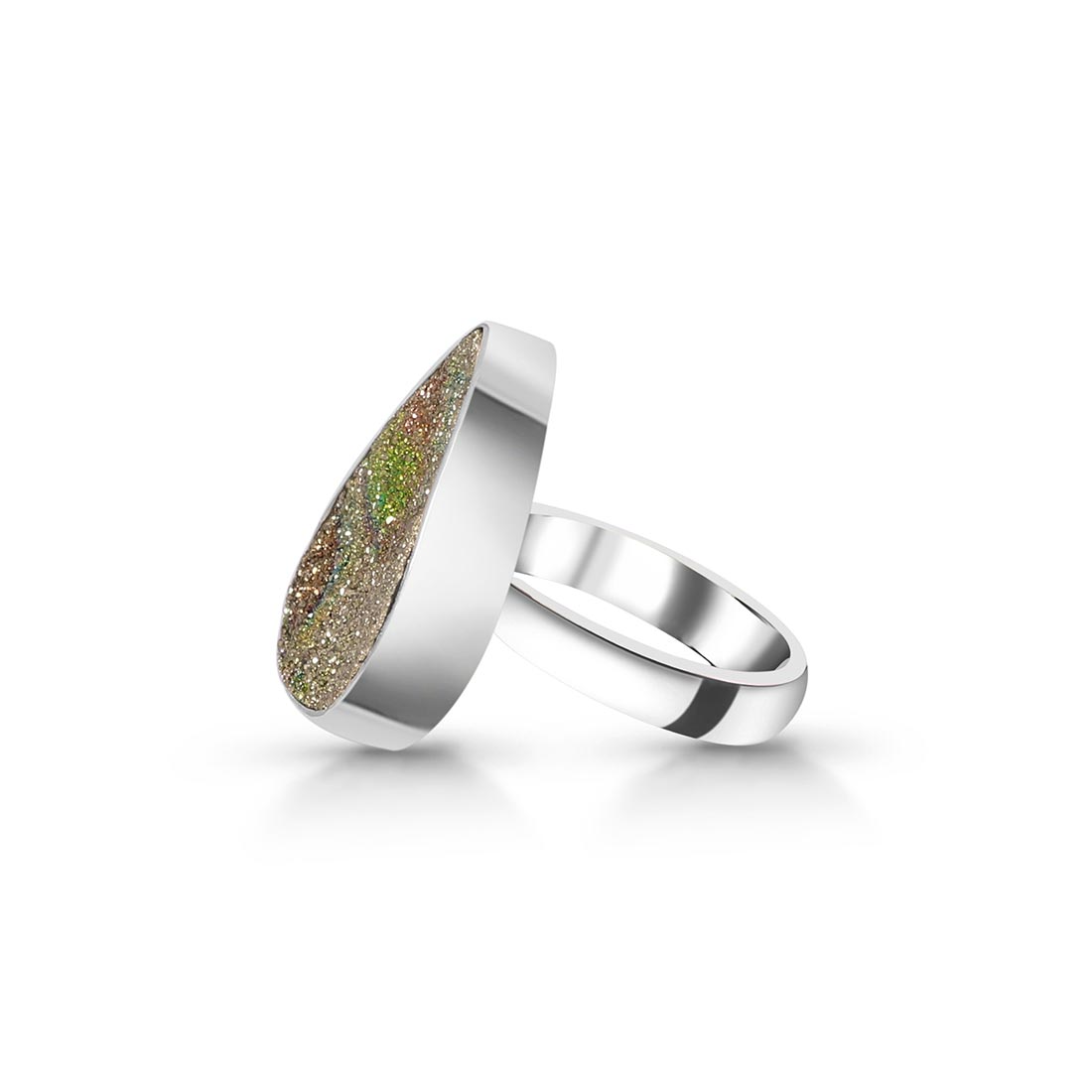 Spectropyrite Druzy Adjustable Ring-(SPD-R-31)