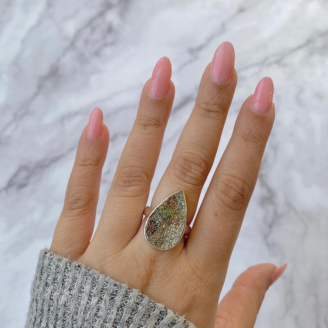 Spectropyrite Druzy Adjustable Ring-(SPD-R-31)