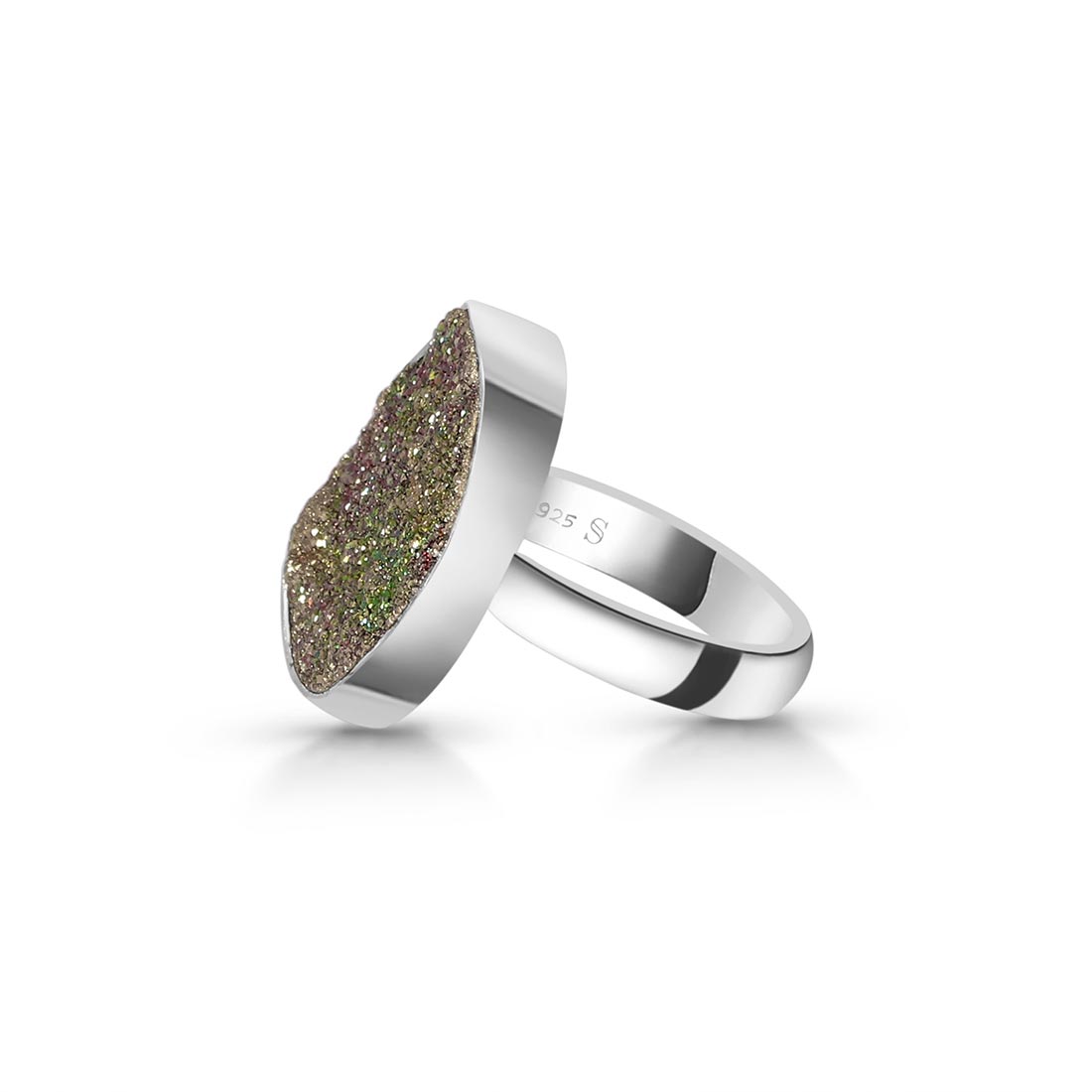 Spectropyrite Druzy Adjustable Ring-(SPD-R-32.)