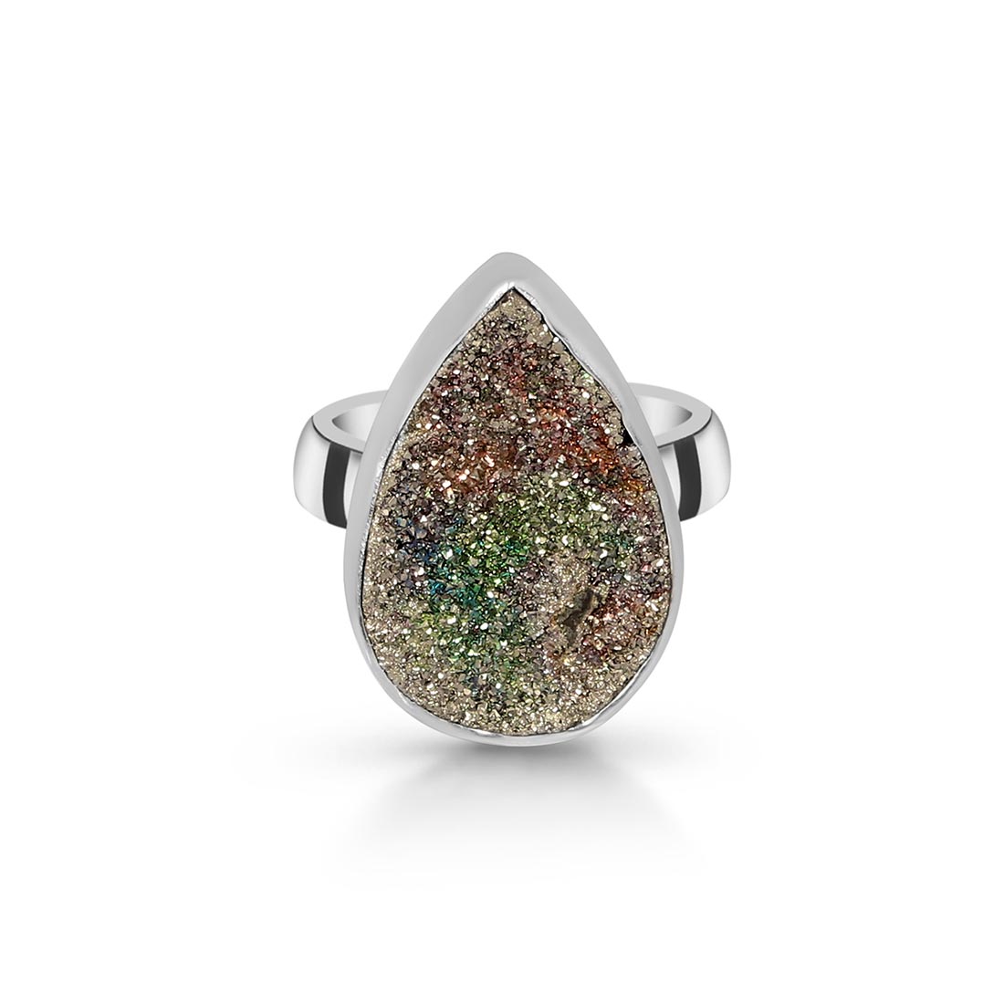 Spectropyrite Druzy Adjustable Ring-(SPD-R-33)