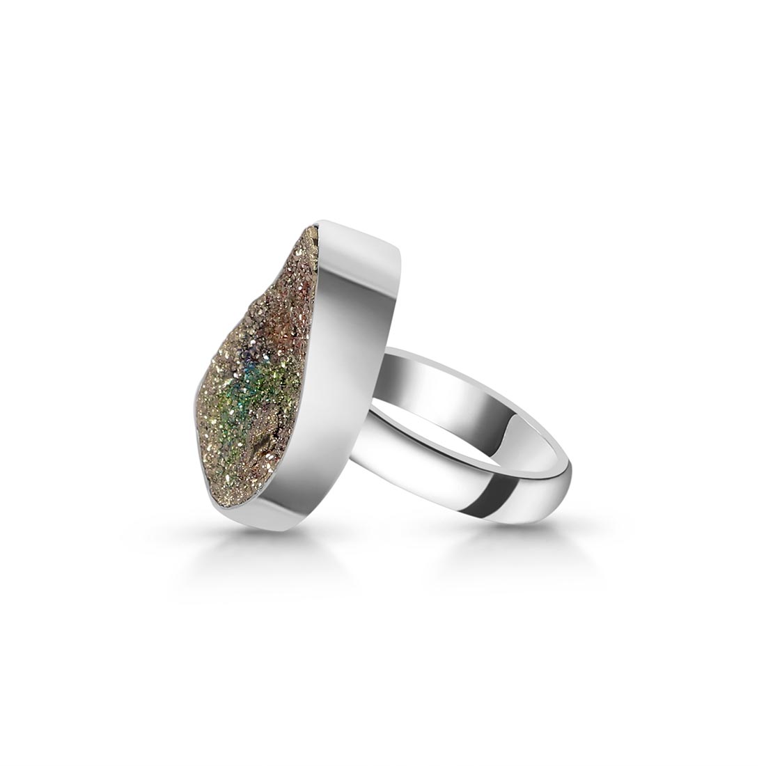 Spectropyrite Druzy Adjustable Ring-(SPD-R-33)
