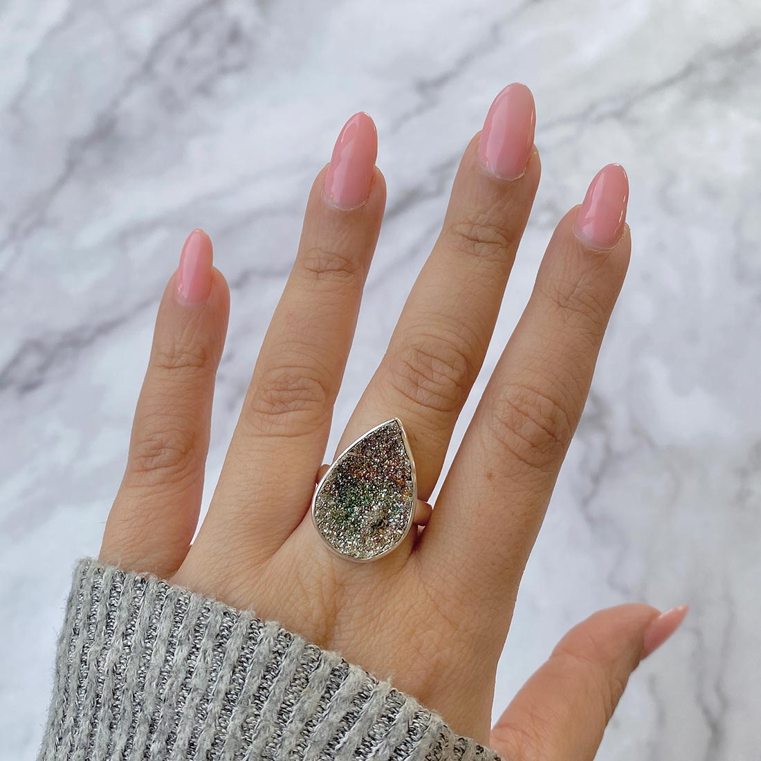 Spectropyrite Druzy Adjustable Ring-(SPD-R-33)