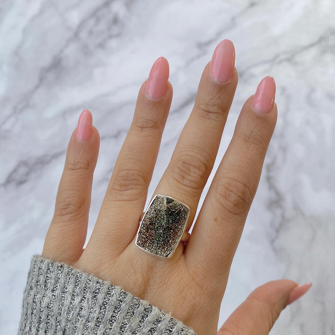 Spectropyrite Druzy Adjustable Ring-(SPD-R-35)