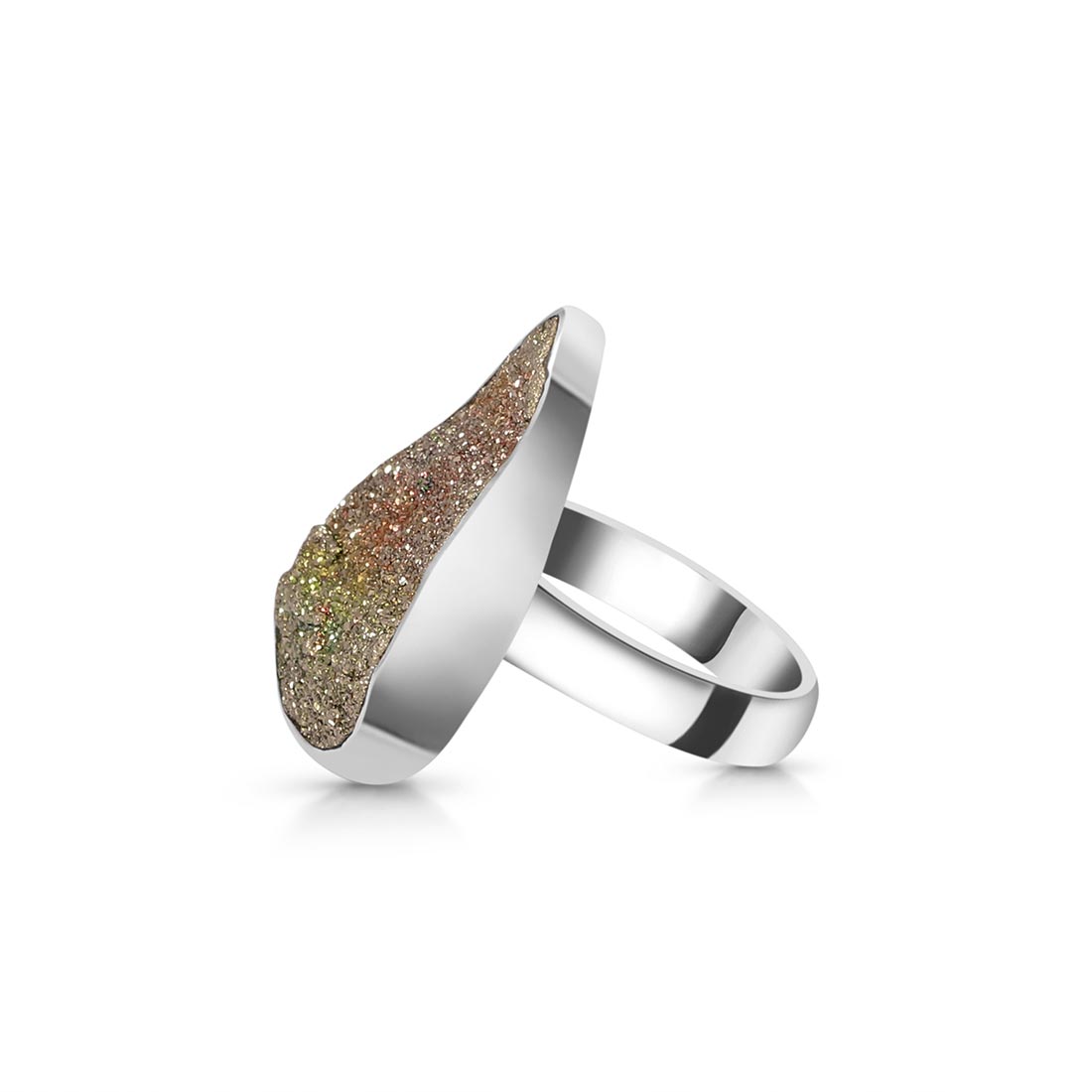Spectropyrite Druzy Adjustable Ring-(SPD-R-36)