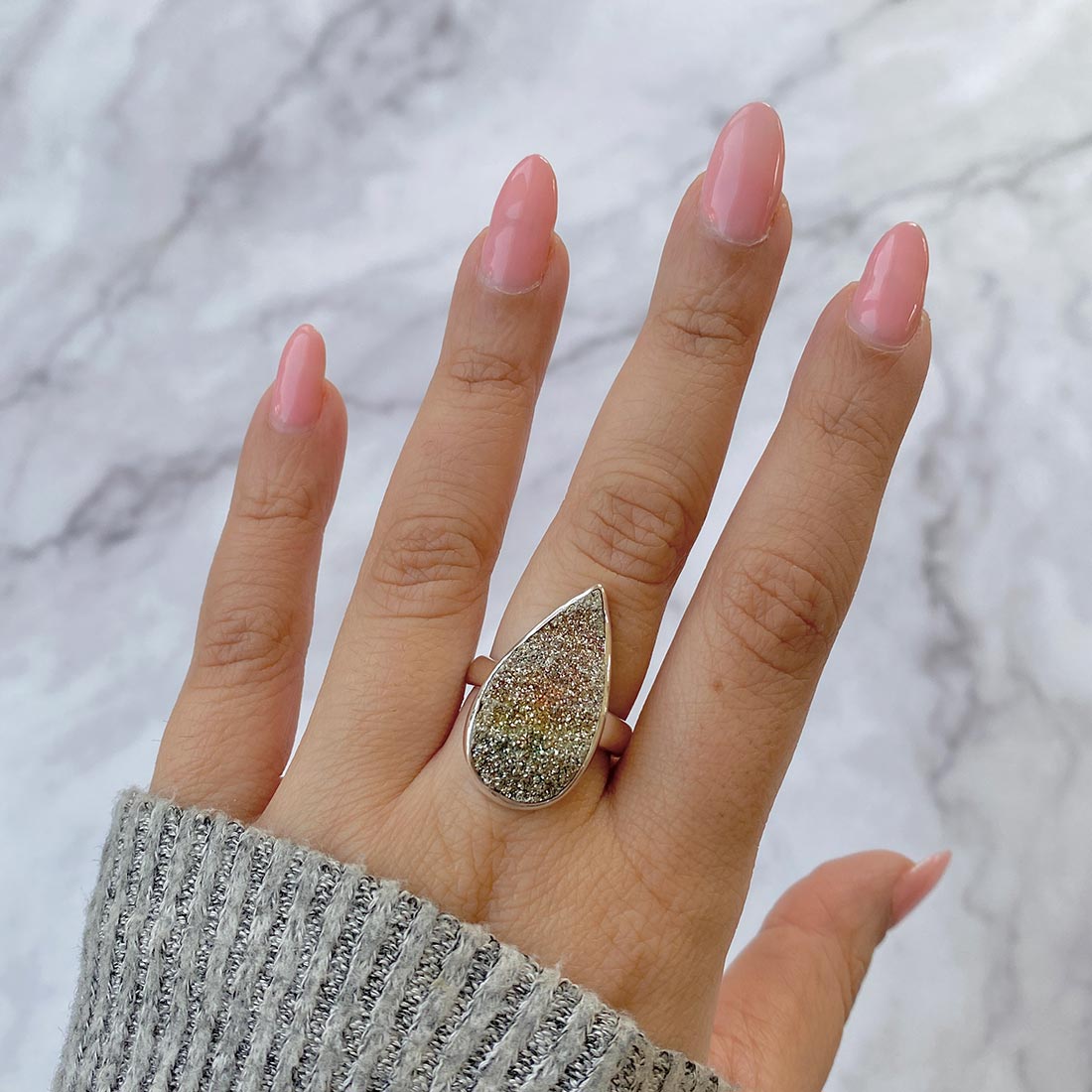 Spectropyrite Druzy Adjustable Ring-(SPD-R-36)