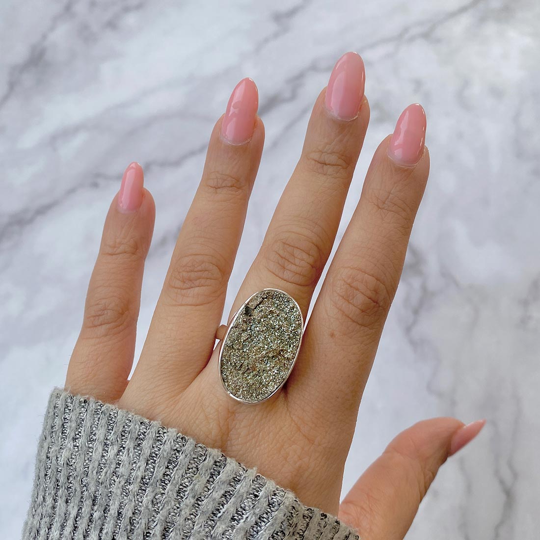 Spectropyrite Druzy Adjustable Ring-(SPD-R-37)