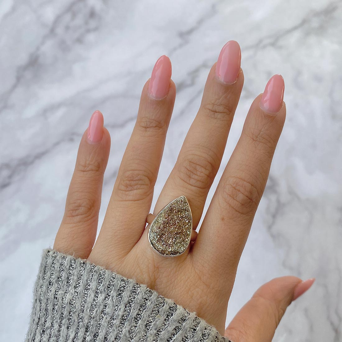 Spectropyrite Druzy Adjustable Ring-(SPD-R-38)