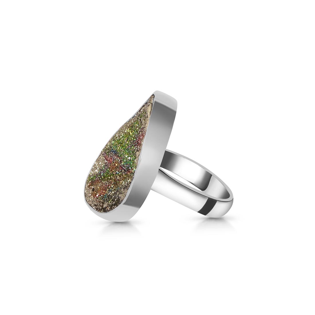 Spectropyrite Druzy Adjustable Ring-(SPD-R-39)