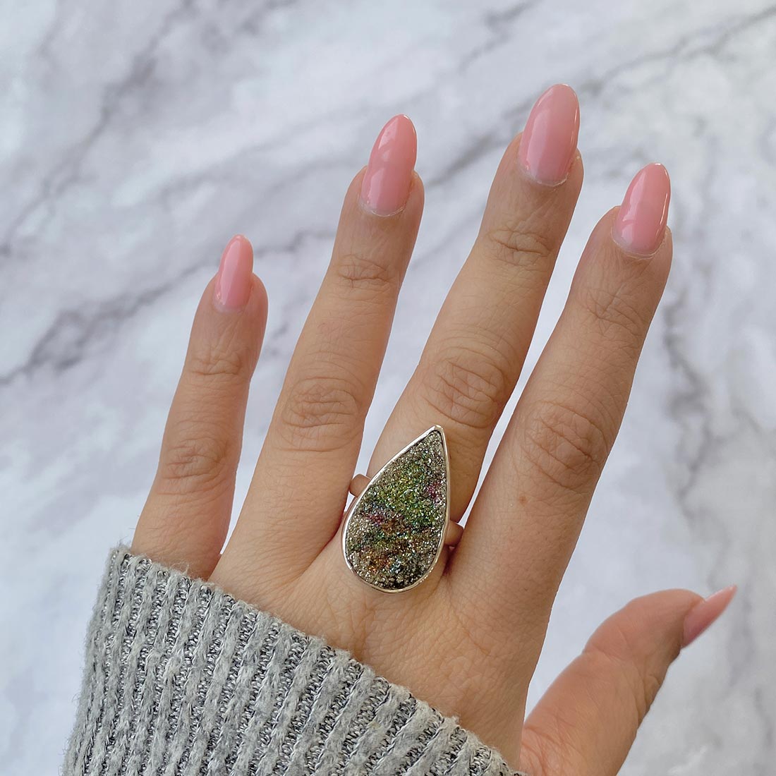 Spectropyrite Druzy Adjustable Ring-(SPD-R-39)