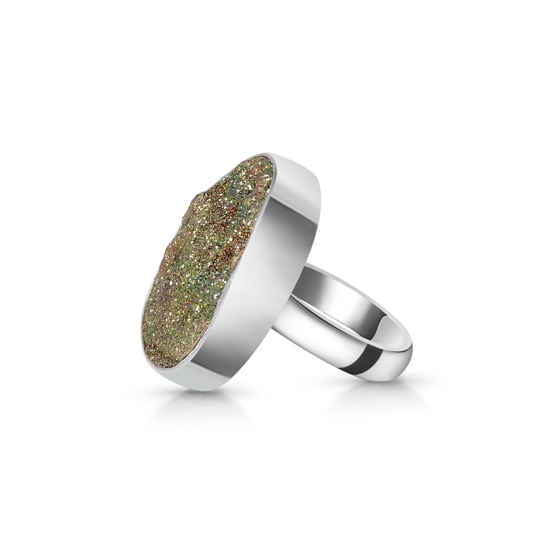 Spectropyrite Druzy Adjustable Ring-(SPD-R-4.)