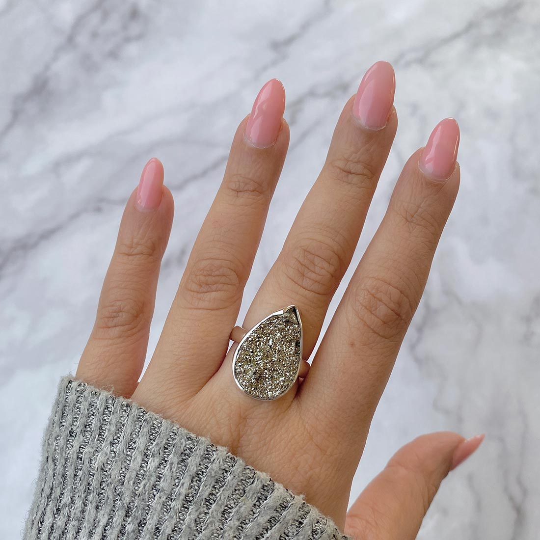 Spectropyrite Druzy Adjustable Ring-(SPD-R-40)