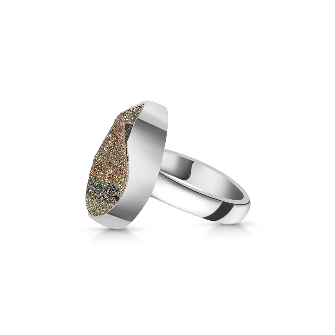 Spectropyrite Druzy Adjustable Ring-(SPD-R-41.)