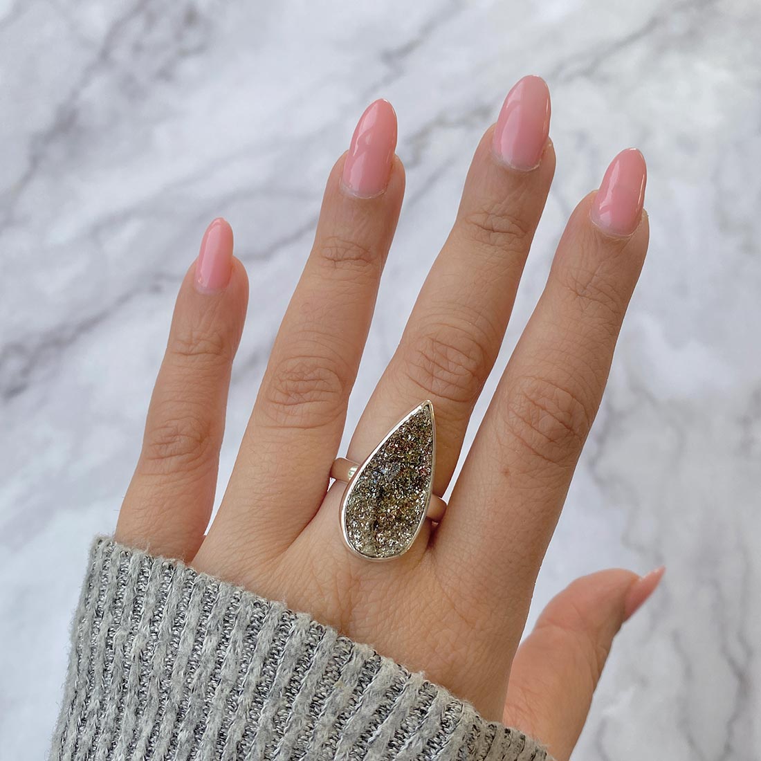 Spectropyrite Druzy Adjustable Ring-(SPD-R-42)