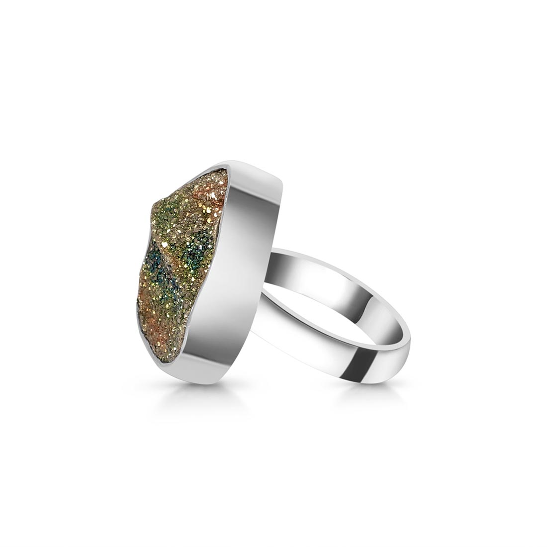 Spectropyrite Druzy Adjustable Ring-(SPD-R-44.)