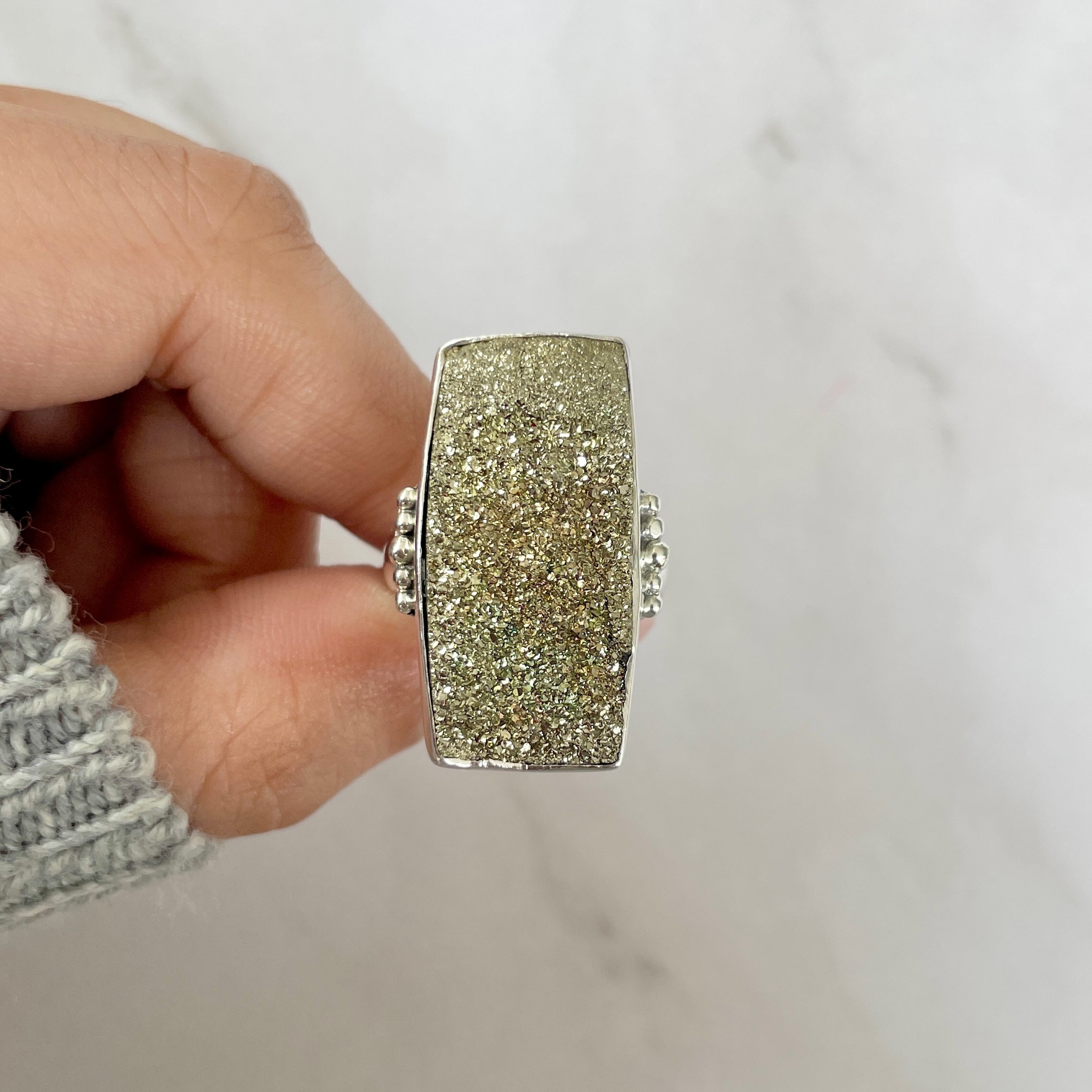 Spectropyrite Druzy Adjustable Ring-(SPD-R-45.)