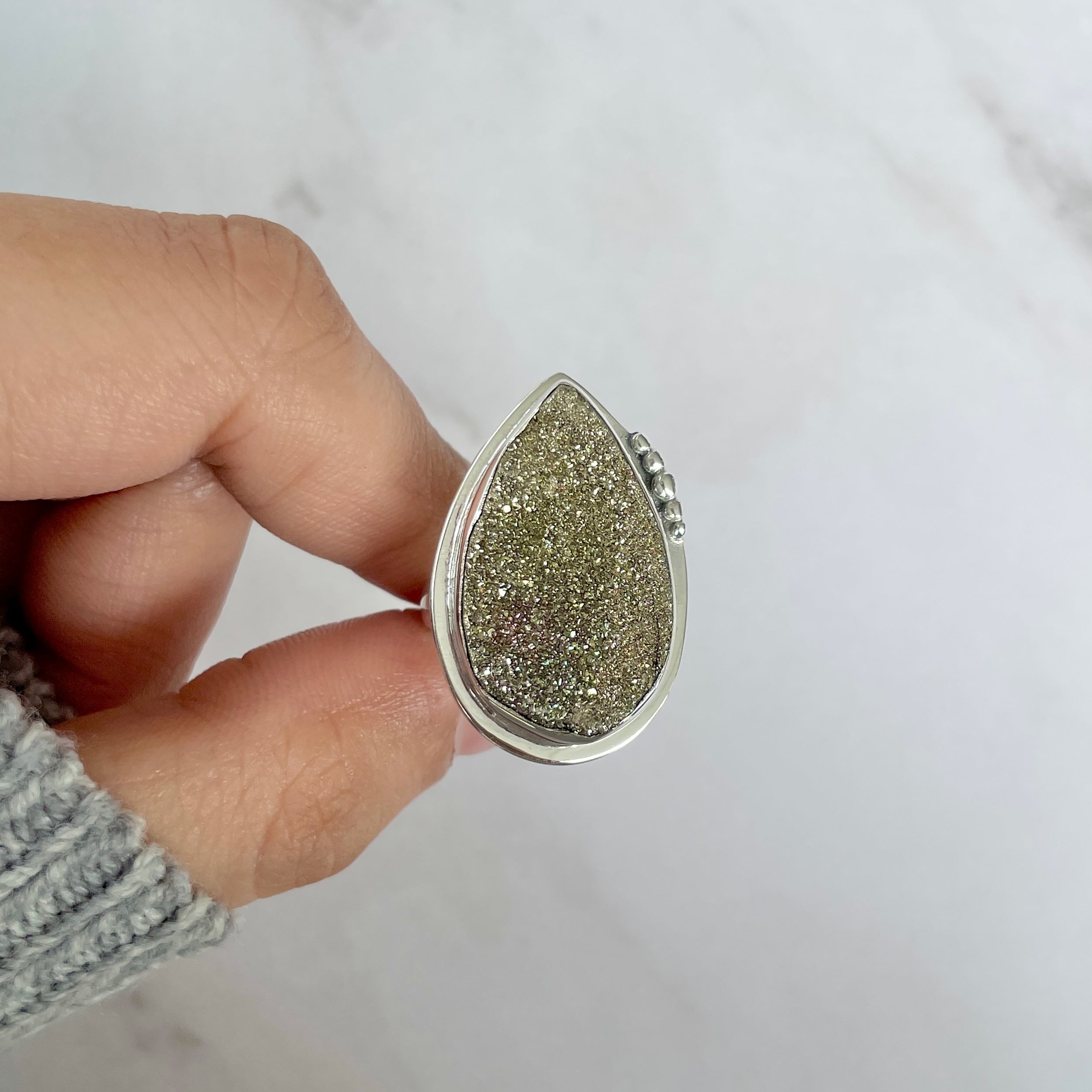 Spectropyrite Druzy Adjustable Ring-(SPD-R-46.)