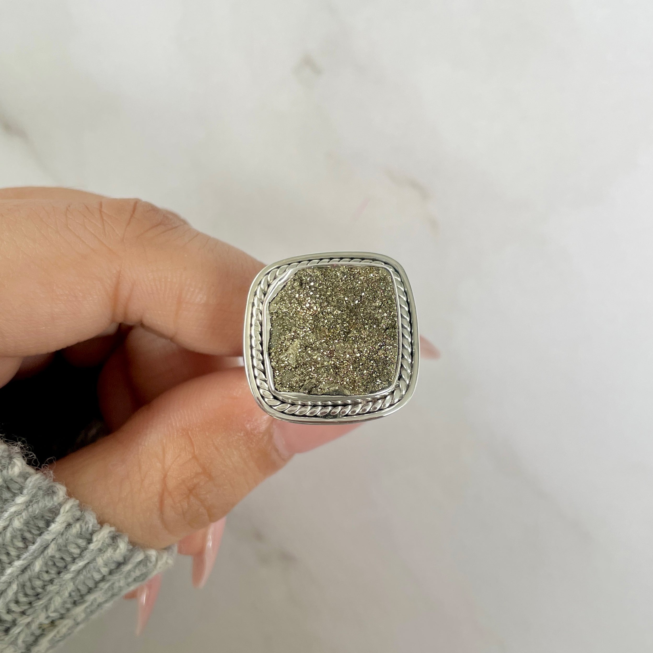 Spectropyrite Druzy Adjustable Ring-(SPD-R-48.)