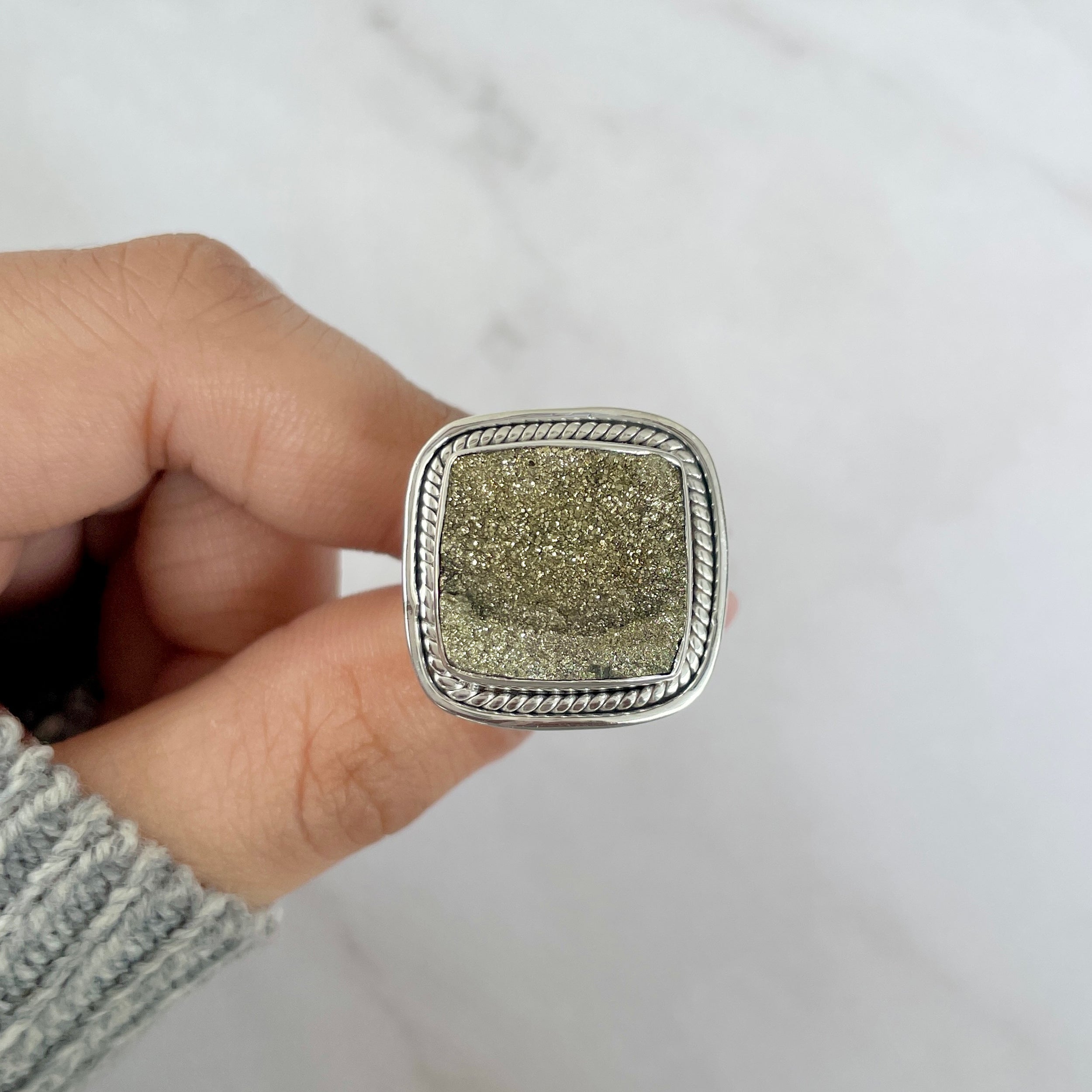 Spectropyrite Druzy Adjustable Ring-(SPD-R-49.)