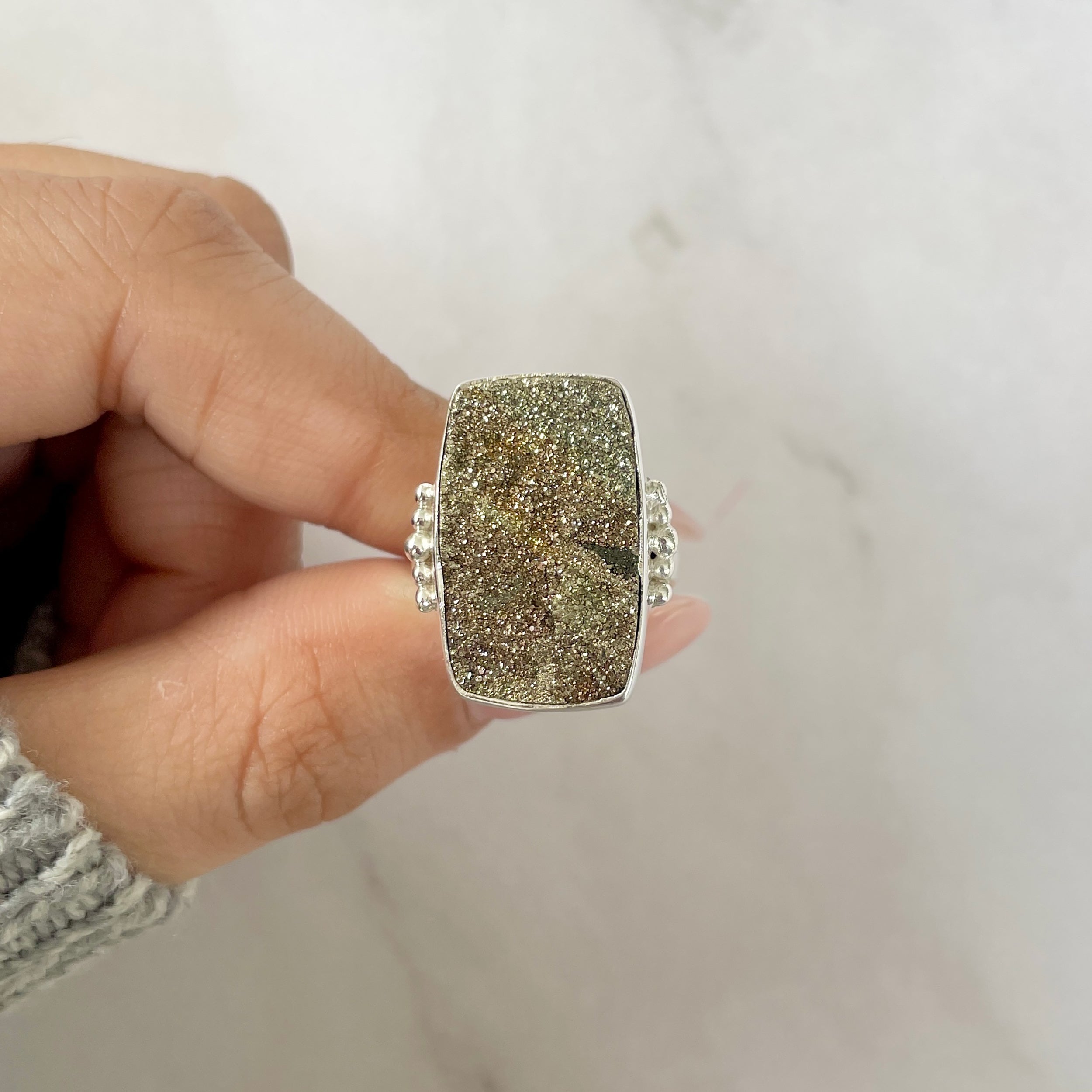 Spectropyrite Druzy Adjustable Ring-(SPD-R-50.)