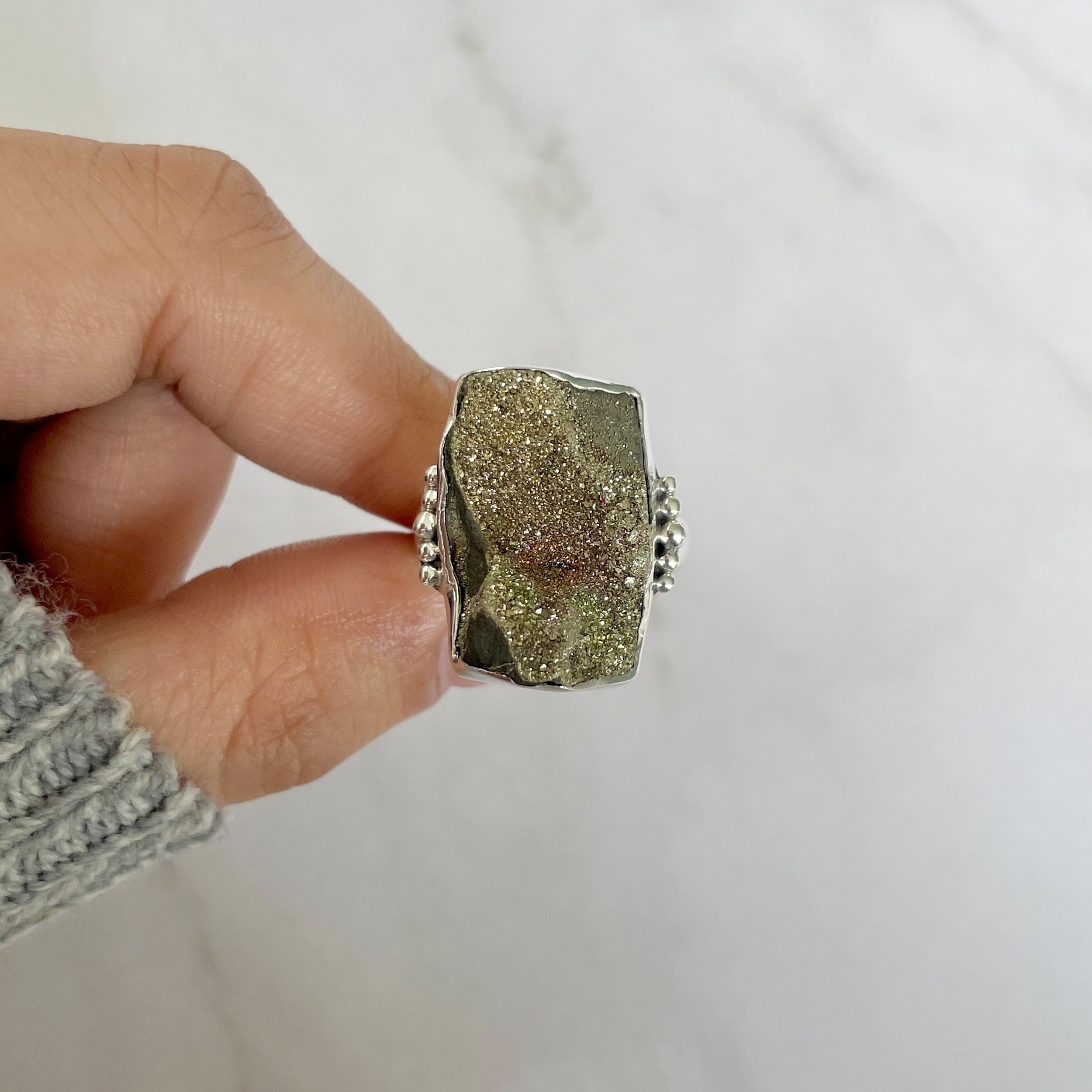 Spectropyrite Druzy Adjustable Ring-(SPD-R-53.)