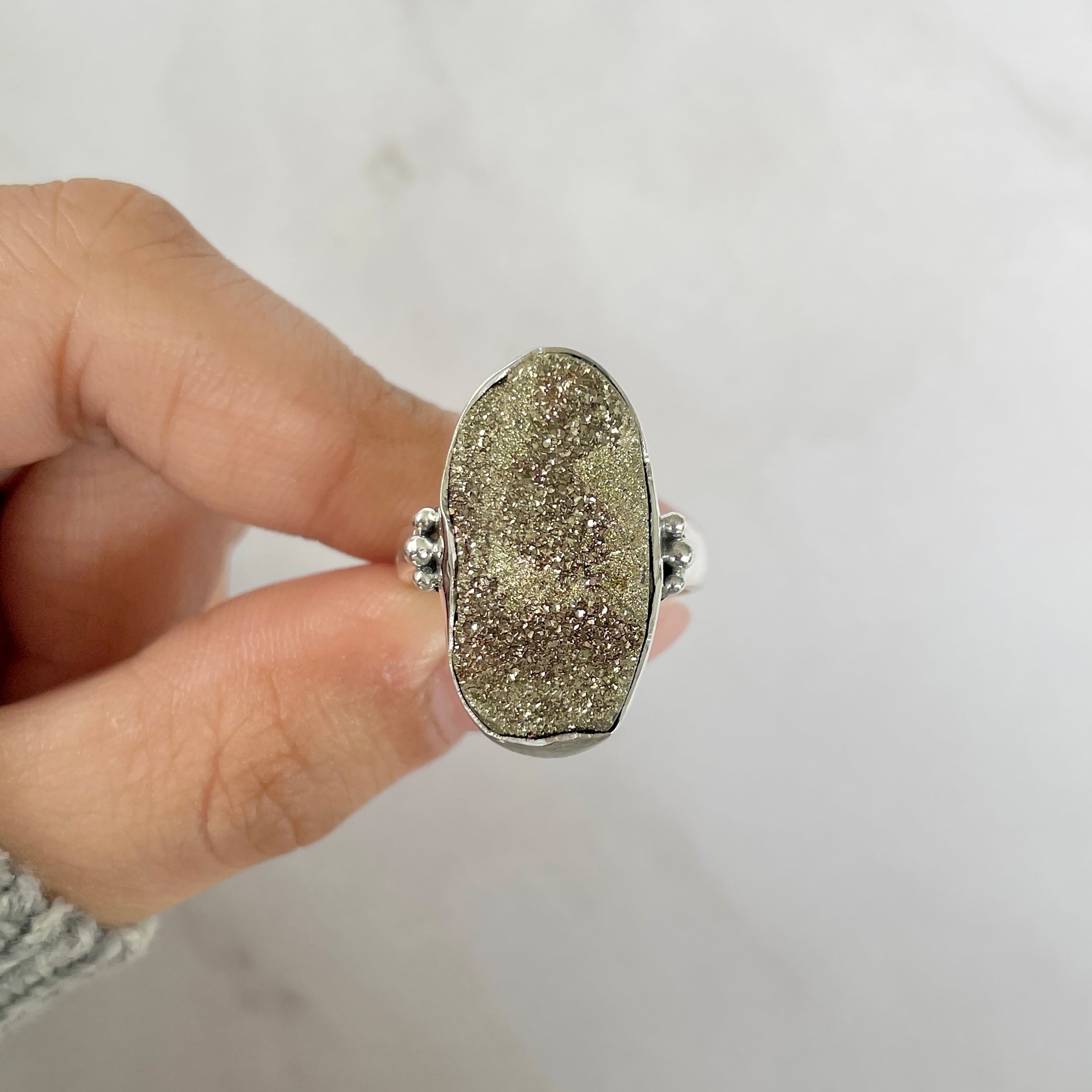 Spectropyrite Druzy Adjustable Ring-(SPD-R-54.)