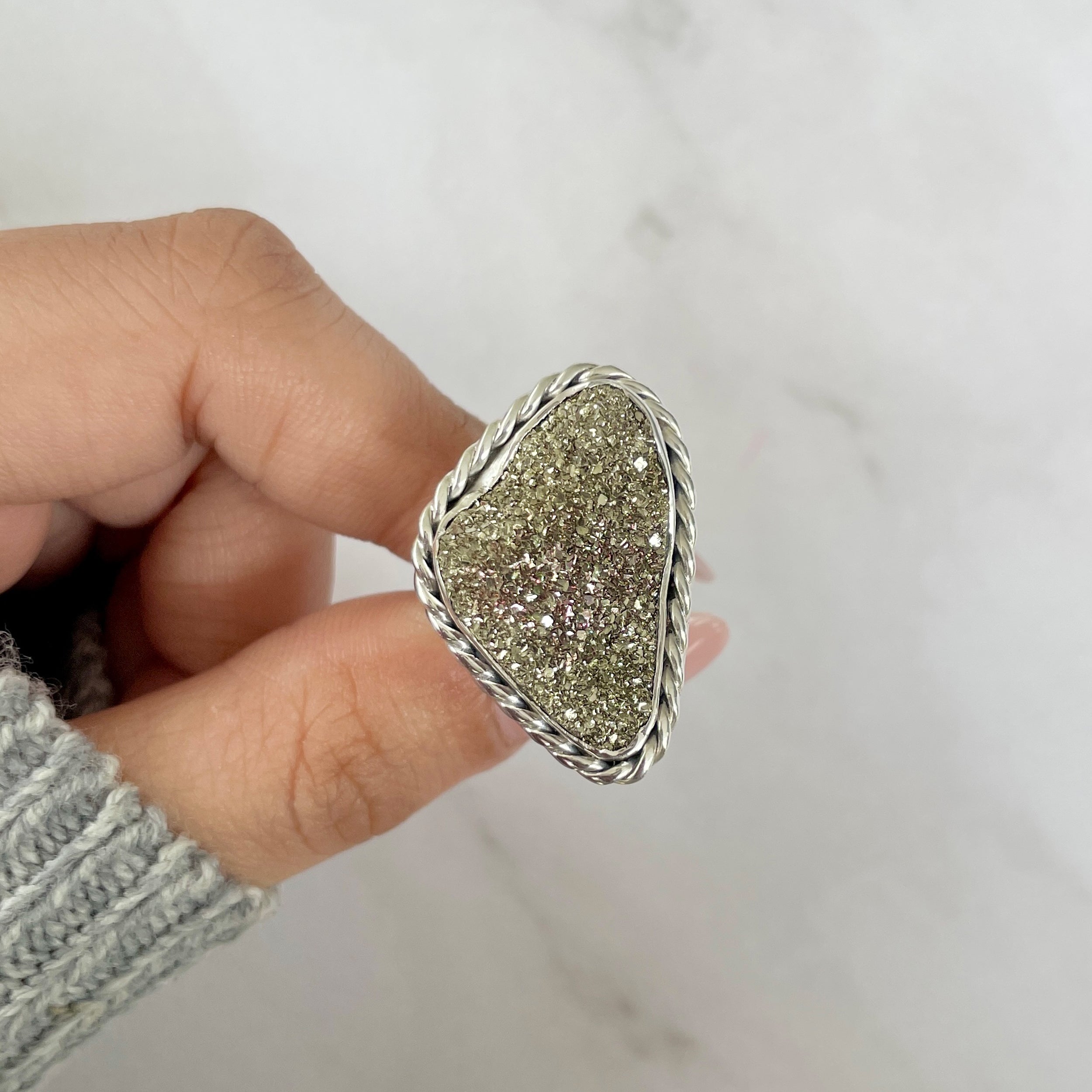 Spectropyrite Druzy Adjustable Ring-(SPD-R-56.)