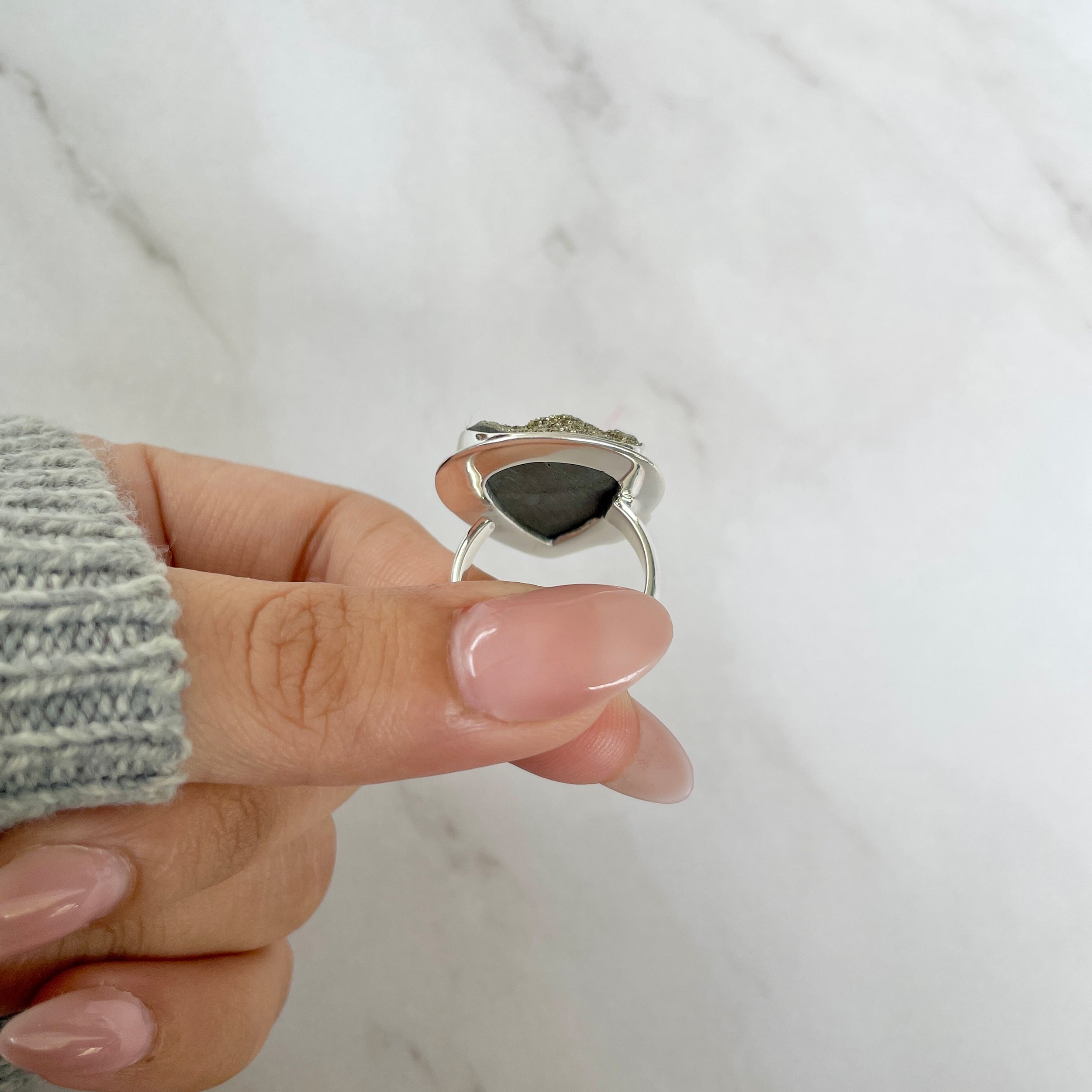 Spectropyrite Druzy Adjustable Ring-(SPD-R-57.)