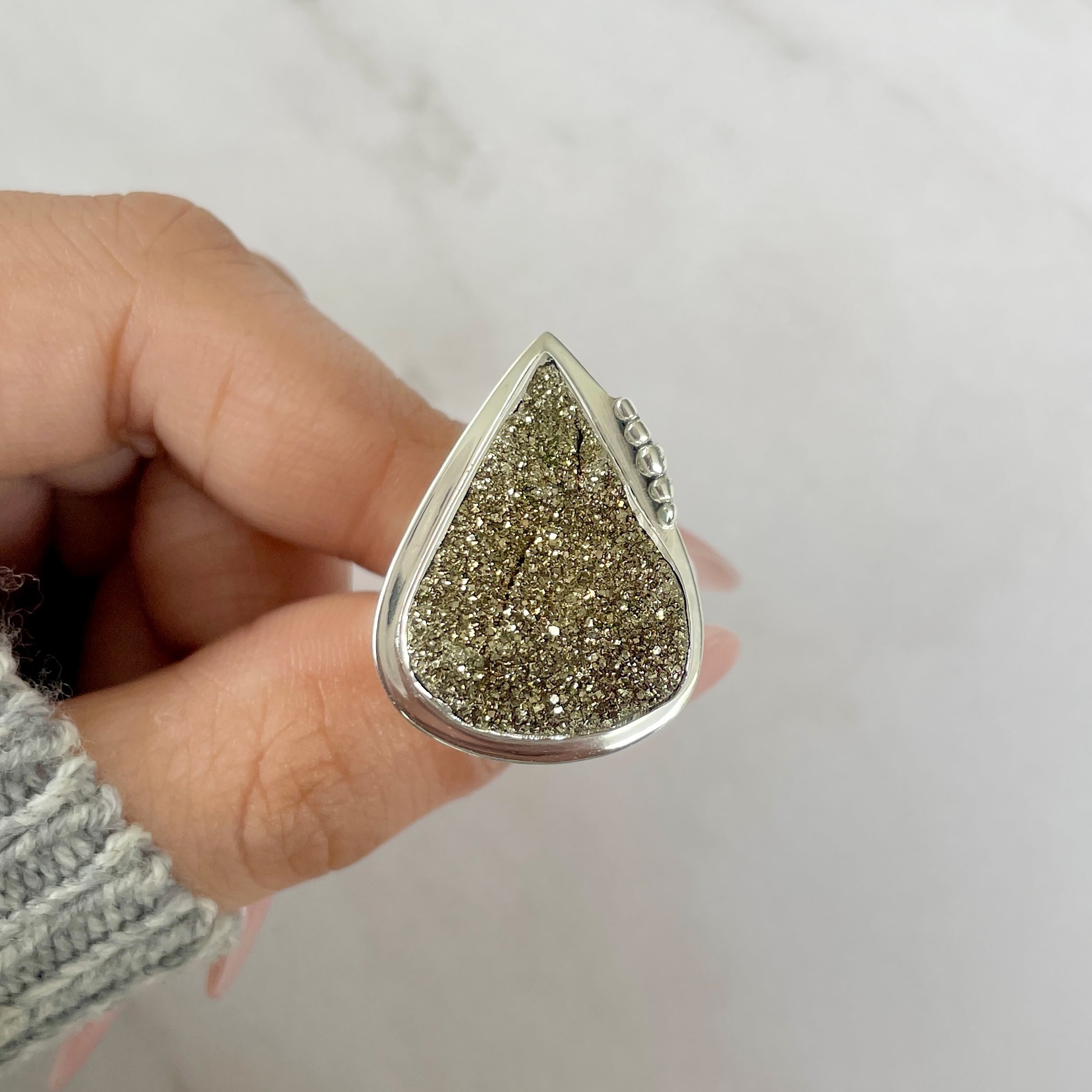 Spectropyrite Druzy Adjustable Ring-(SPD-R-58.)