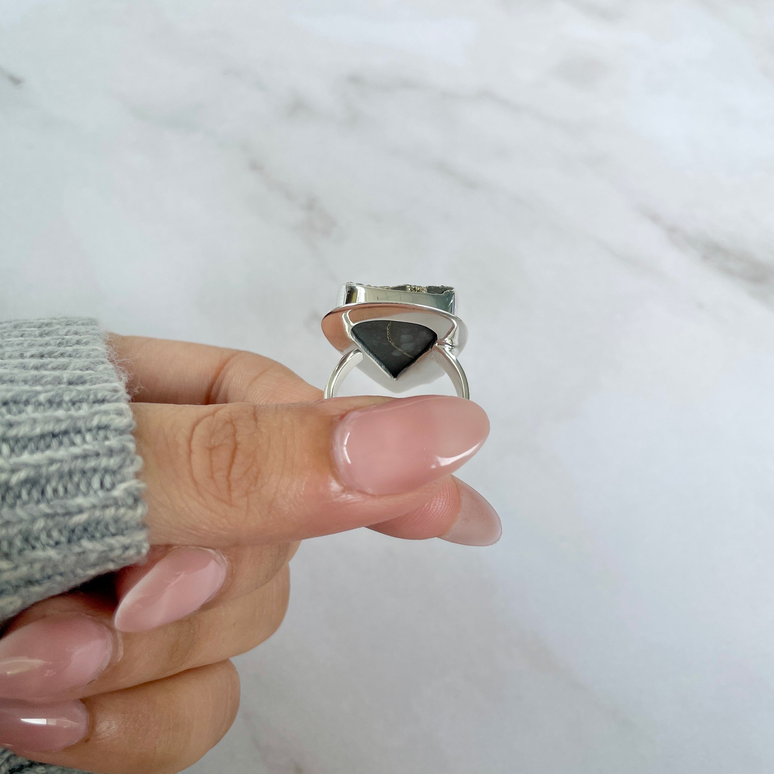 Spectropyrite Druzy Adjustable Ring-(SPD-R-58.)