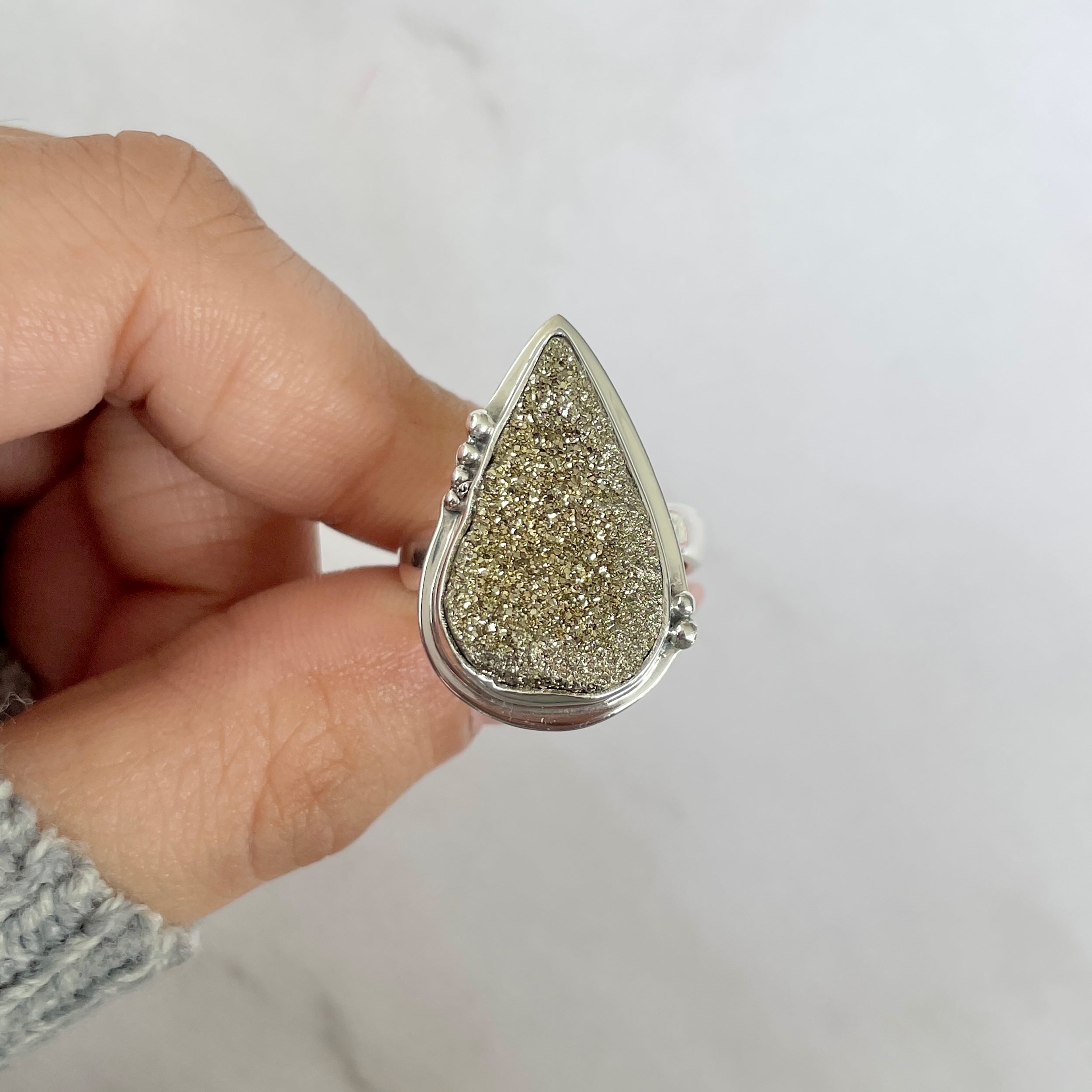 Spectropyrite Druzy Adjustable Ring-(SPD-R-59.)